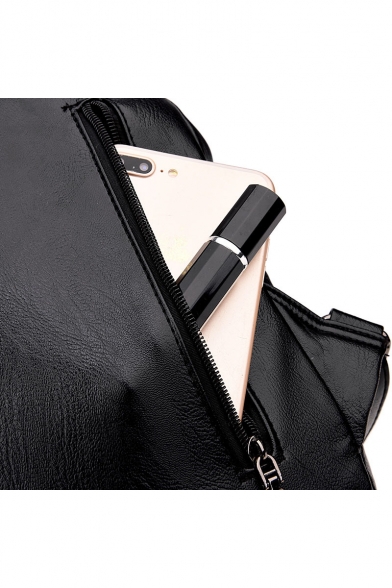 Twist Detail Embellished Plain Leather Backpack School Bag