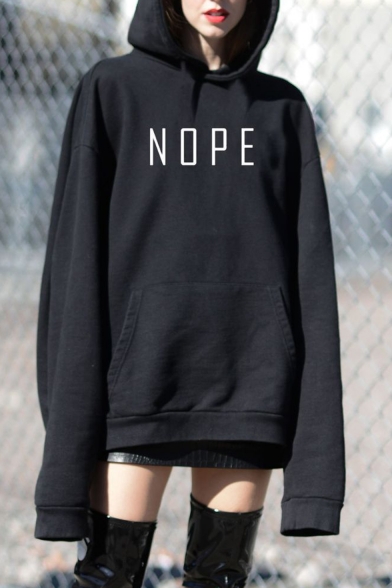 Winter New Arrival NOPE Letter Pattern Tunic Casual Loose Hoodie