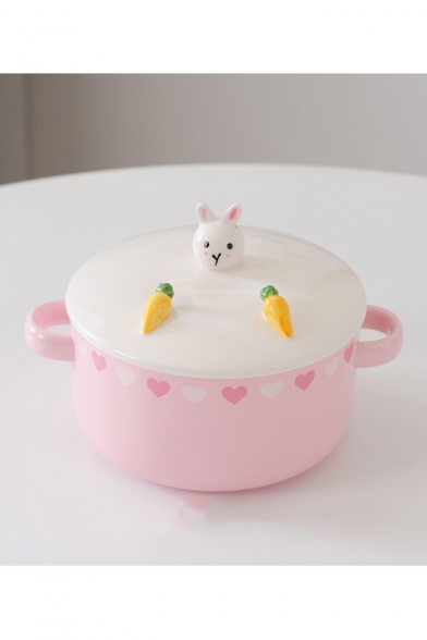 Cute Rabbit Carrot Shape Lid Ceramic Bowl