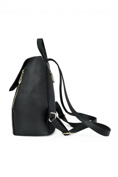 Leather Metal Embellished Drawstring Fastening Plain Backpack School Bag
