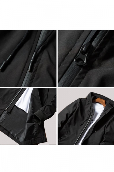 Plain Long Sleeve Rib Knit Cuffs Zip Up Hooded Coat