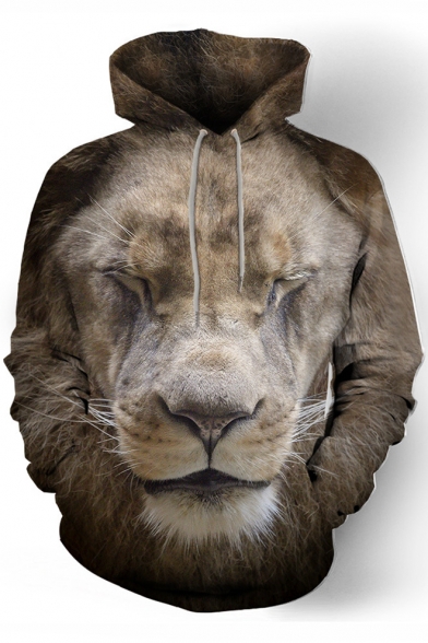 3D Asleep Lion Print Long Sleeve Oversized Hoodie
