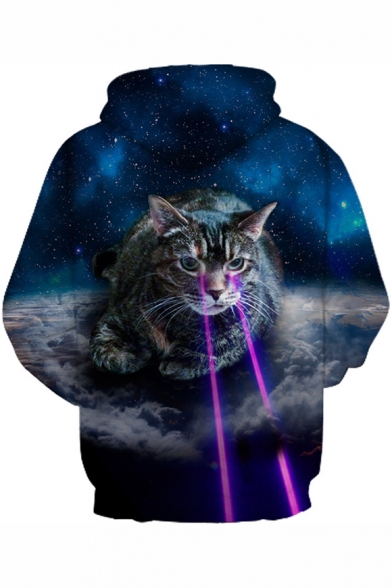 3D Cat Galaxy Print Long Sleeve Unisex Loose Hoodie