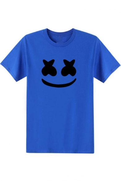 Comic Smile Face Print Round Neck Short Sleeve T-Shirt