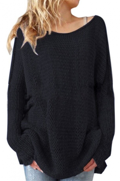 Loose Round Neck Dropped Shoulder Long Sleeve Leisure Sweater