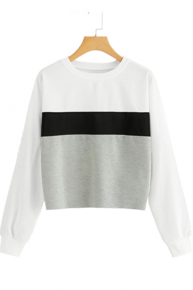 New Arrival Color Block Round Neck Long Sleeve Pullover Sweatshirt