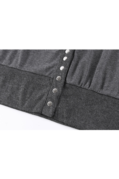 Press-Stud Front Collarless Long Sleeve Plain Tunic Cardigan