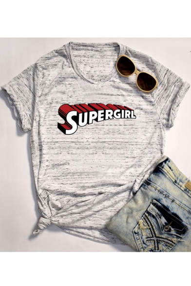 SUPER GIRL Letter Print Round Neck Short Sleeve T-Shirt