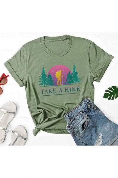 TAKE A HIKE Letter Character Print Round Neck Short Sleeve T-Shirt