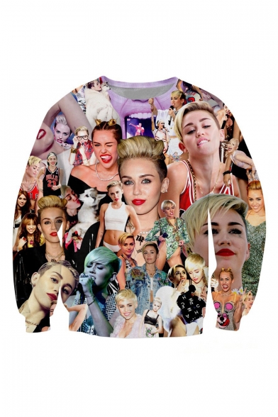 3D Printed Portrait Pattern Crew Neck Long Sleeve Casual Pullover Sweatshirt for Couple