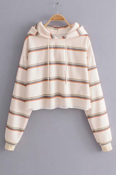 

Basic Striped Long Sleeve Casual Cropped Hoodie