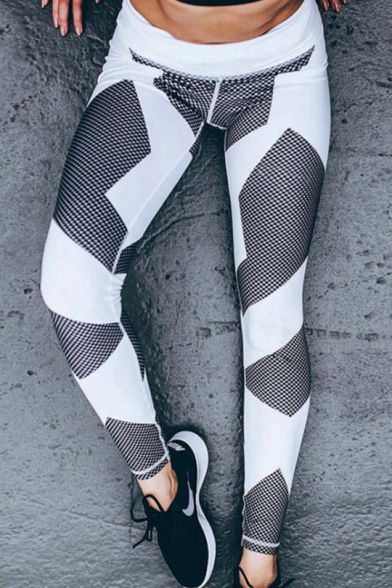 Contrast Plaid Print Elastic Waist Yoga Sports Leggings