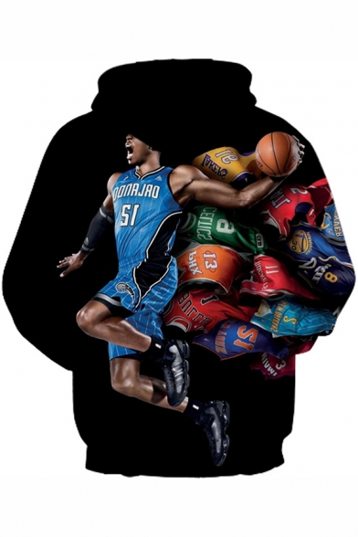 Basketball Player Print Long Sleeve Hoodie