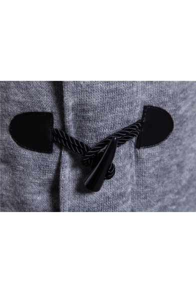 Button Front Drawstring Hood Long Sleeve Plain Hooded Cardigan