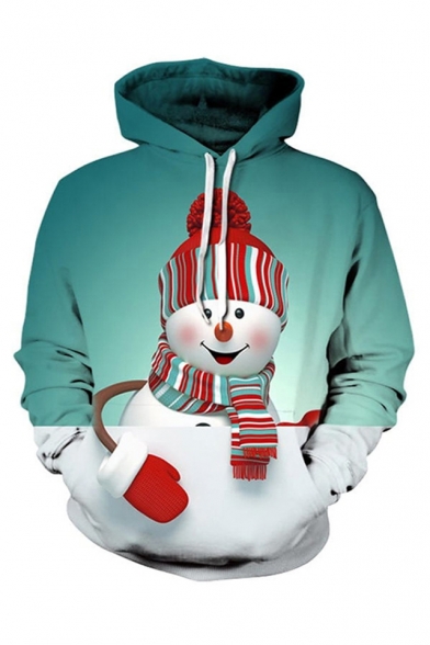 Cartoon Christmas Snowman Printed Long Sleeve Casual Hoodie with Pockets