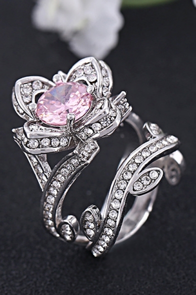 Rose Pattern Diamante Layered Ring Gift