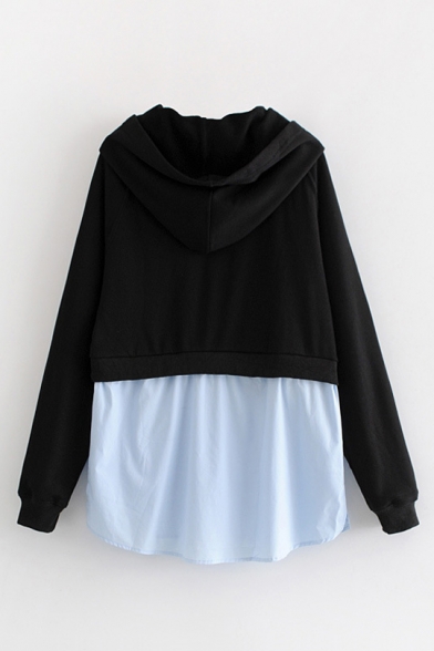 Shirt-Style Contrast Patchwork Long Sleeve Casual Hoodie