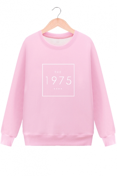 THE 1975 Letter Print Round Neck Long Sleeve Pullover Sweatshirt