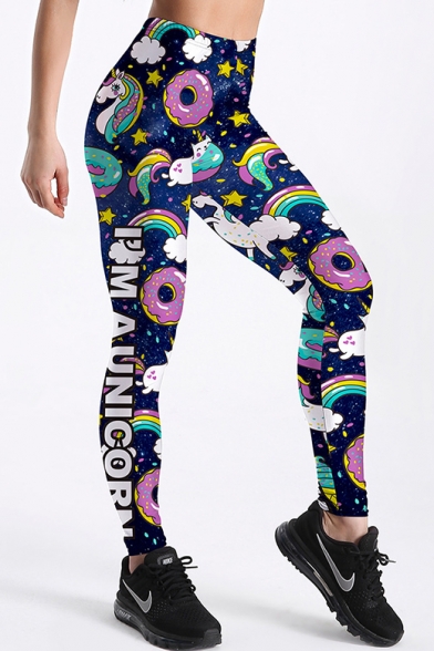 Doughnut Rainbow All Over Print Elastic Waist Skinny Leggings