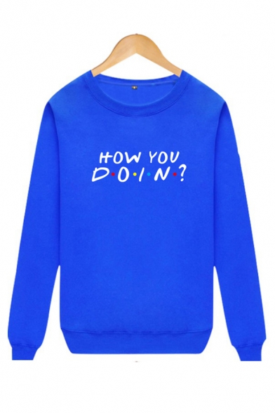 How YOU DOING Letter Print Round Neck Long Sleeve Sweatshirt