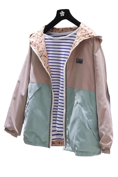Reversible Color Block Long Sleeve Zip Up Hooded Track Jacket