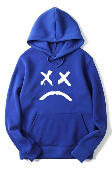 Sad Face Letter Print Long Sleeve Loose Hoodie with Pocket