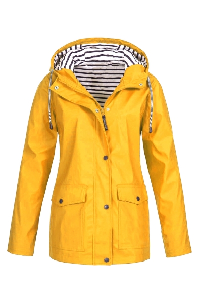 Waterproof Long Sleeve Plain Zip Closure Hooded Mountain Jacket