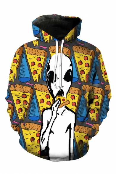 3D Pizza Ghost Pattern Long Sleeve Leisure Casual Yellow Hoodie