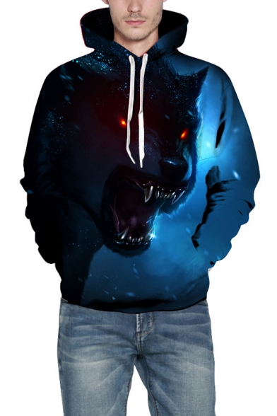 3D Wolf Pattern Long Sleeve Casual Hoodie