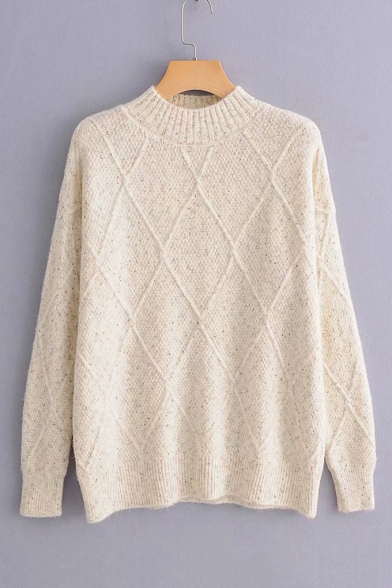 Mock Neck Long Sleeve Plain Pullover Sweater