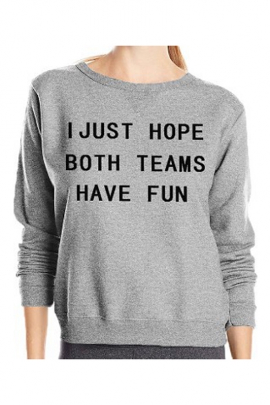 I JUST HOPE Letter Print Round Neck Long Sleeve Pullover Sweatshirt