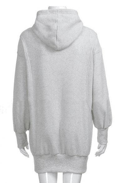 Long Sleeve Plain Drawstring Hood Oversized Tunic Hoodie for Woman