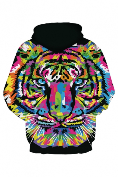 3D Drawing Tiger Print Long Sleeve Loose Unisex Hoodie