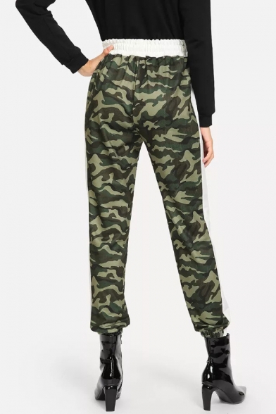 Contrast Drawstring Waist Camouflage Slim Casual Pants