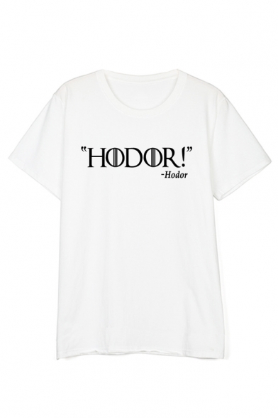 HODOR Letter Pattern Round Neck Short Sleeve Relaxed Tee