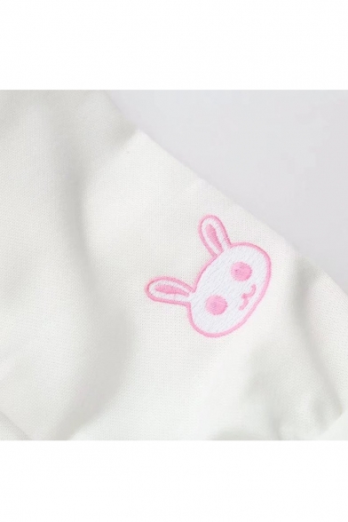 Rabbit Pattern Hood Long Sleeve Embroidered Leisure Hoodie