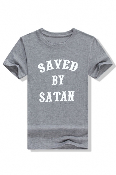 SAVED BY SATAN Letter Round Neck Short Sleeve Tee