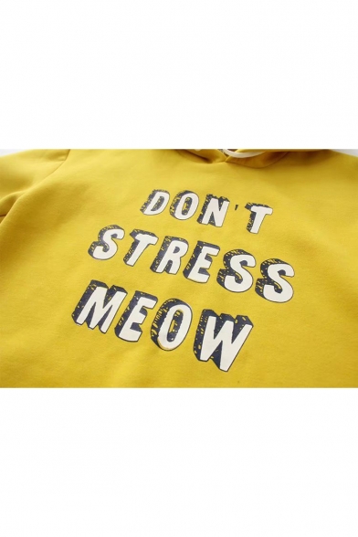 DON'T STRESS MEOW Letter Print Long Sleeve Loose Hoodie
