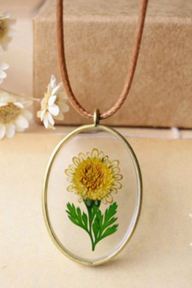 Dried Sun Floral Pendant Crystal Glass Necklace