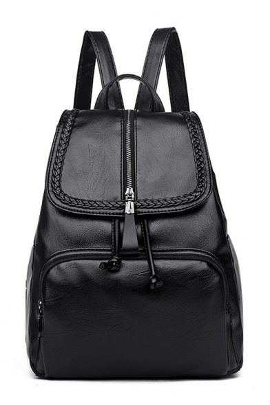 Twist Detail Embellished Plain Leather Backpack School Bag