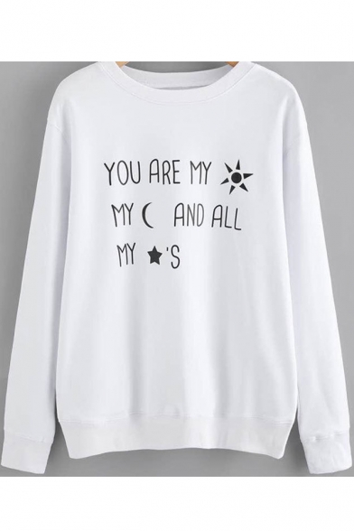 YOU ARE MY Letter Sun Print Round Neck Long Sleeve Sweatshirt