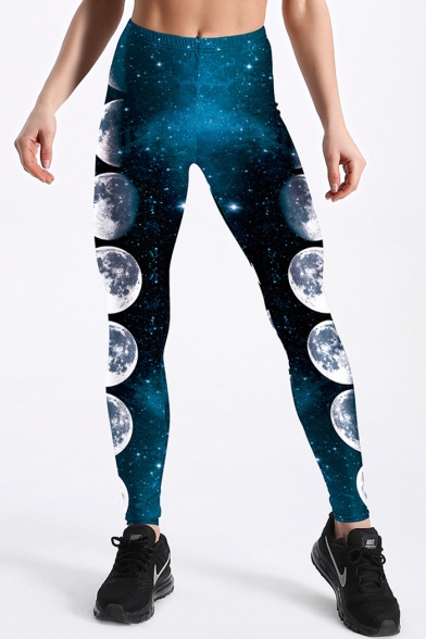 Elastic Waist Moon Galaxy Print Skinny Leggings