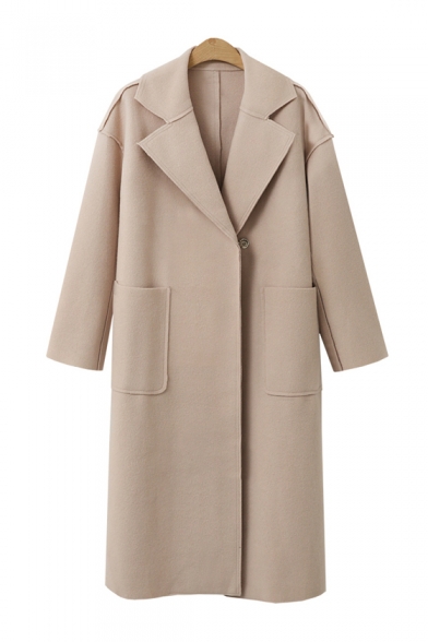 Plain Notched Lapel Collar Long Sleeve Panelled Tunic Coat