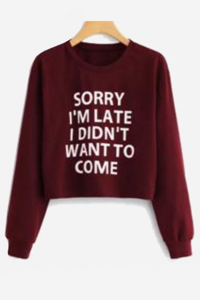 Simple Letter Print Round Neck Long Sleeve Causal T-Shirt