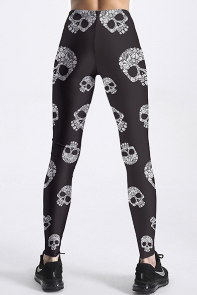 Skull All Over Print Elastic Waist Skinny Yoga Leggings