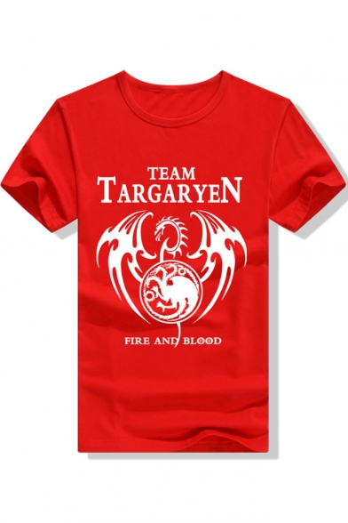 TEAM Letter Dragon Print Round Neck Short Sleeve T-Shirt