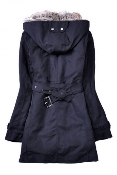 Winter Collection Long Sleeve Plain Zip Placket Parka Coat for Woman