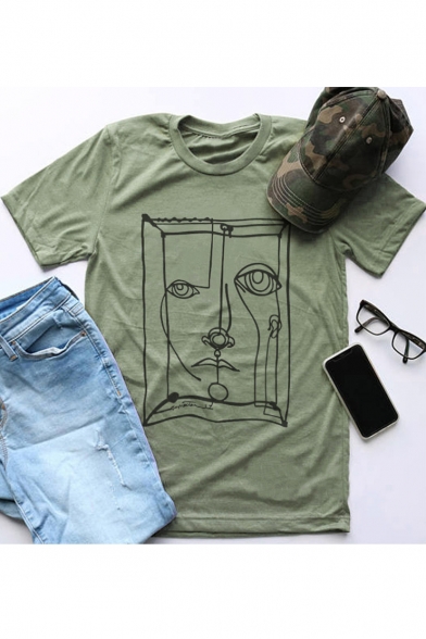 

Abstract Face Print Round Neck Short Sleeve T-Shirt, Burgundy;pink;white;gray;yellow;light gray;army green, LC487165