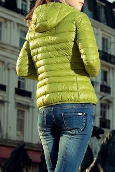 Plain Long Sleeve Zip Front Cropped Padded Jacket