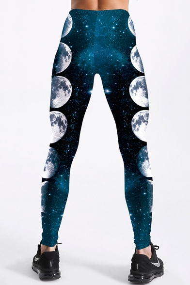 Elastic Waist Moon Galaxy Print Skinny Leggings